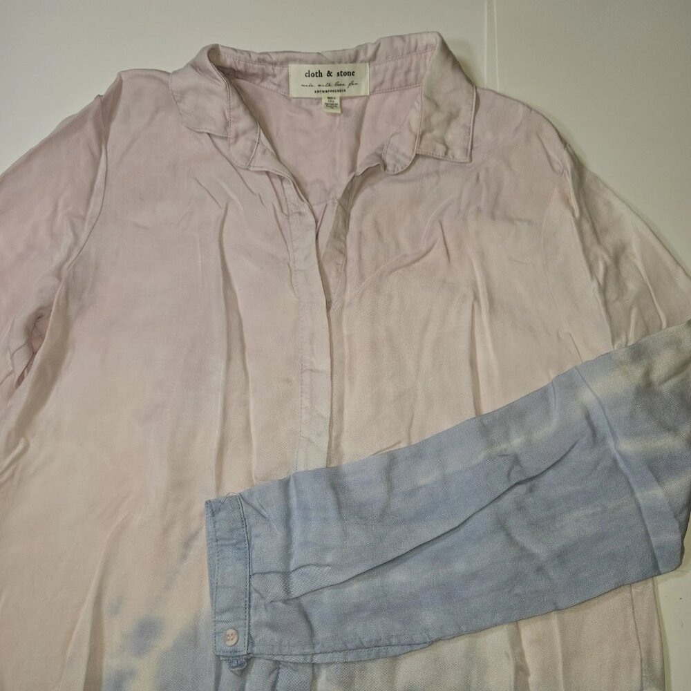Anthropologie Cloth & Stone Tie Dye Shirt Sz Small Pink Blue Long Sleeve Hi-Low